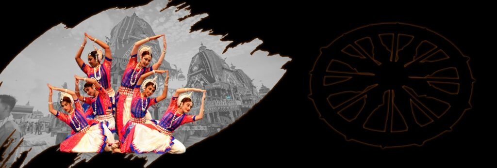 Odissi Academy banner featuring dancers in traditional Odissi poses